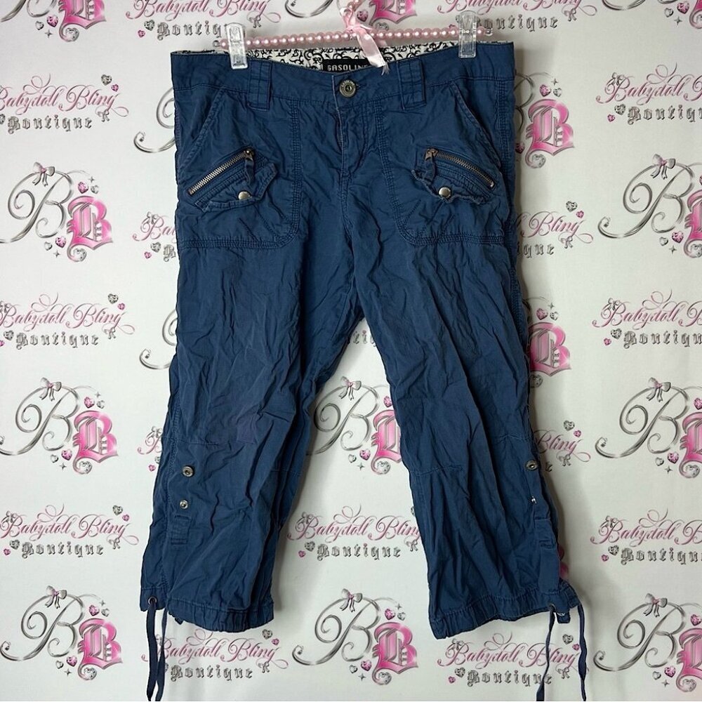 Gasoline cargo capri pants zippers zip up tie ups y2k pockets on back